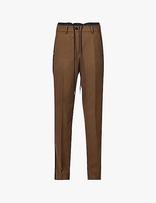 SACAI: Drawstring-waist straight-leg mid-rise woven trousers