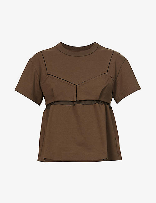 SACAI: Peplum panelled cotton-jersey T-shirt