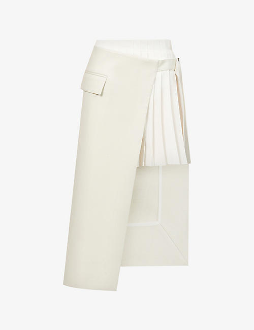 SACAI: Pleated wrap-over high-rise regular-fit midi skirt