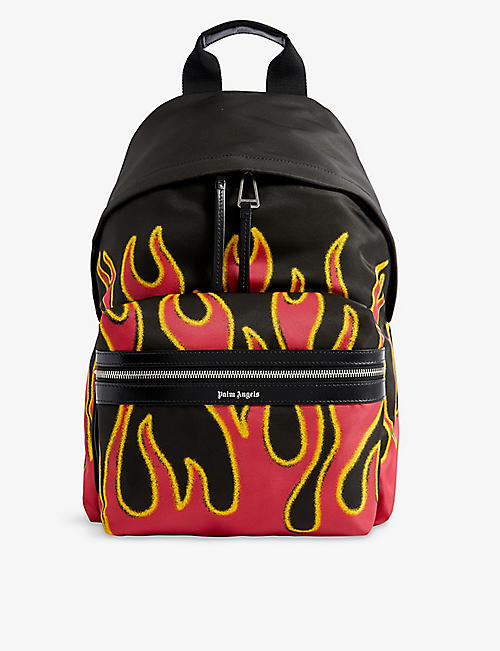 PALM ANGELS: Flames graphic-print cotton backpack