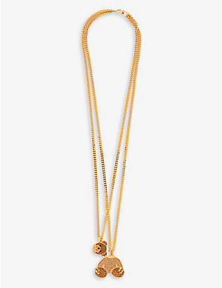 PALM ANGELS: Bear layered brass and gemstone necklace
