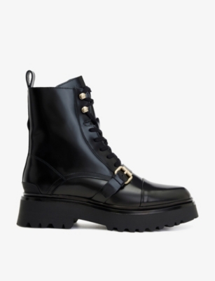 Allsaints Stella Leather Ankle Boots In Black/warm Bra