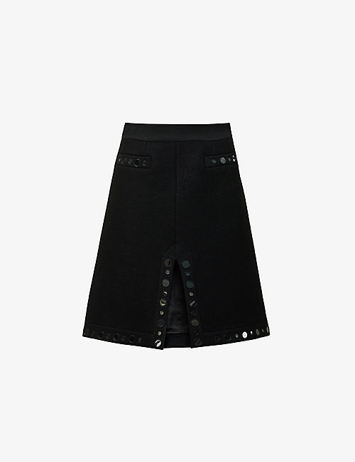 WALES BONNER: Reflection mirror-embellished wool mini skirt