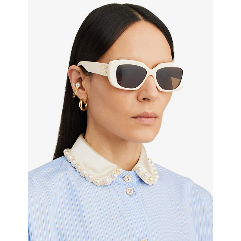 Shop Celine Women's White Cl40216u Triomphe Acetate Rectangular-frame Sunglasses