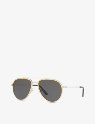 Shop Cartier Ct0325s Silver-tone Metal Polarised Aviator Sunglasses