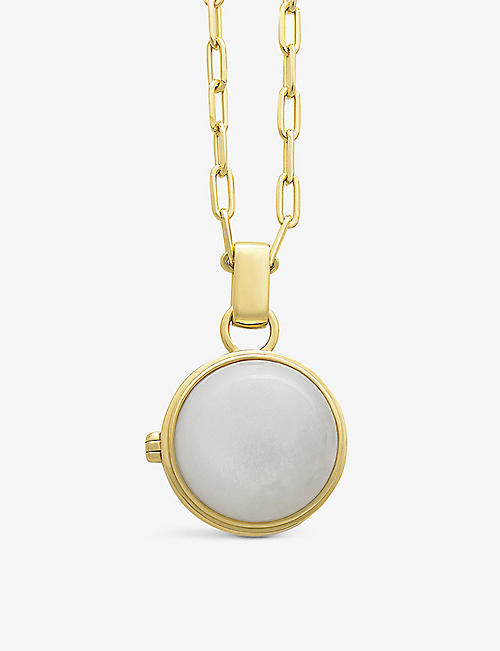 RACHEL JACKSON: Globe Wanderer 22ct yellow gold-plated sterling-silver, moonstone and labradorite locket necklace