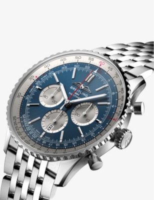 Shop Breitling Mens Blue Ab0137211c1a1 Navitimer B01 Chronograph Stainless-steel Automatic Watch