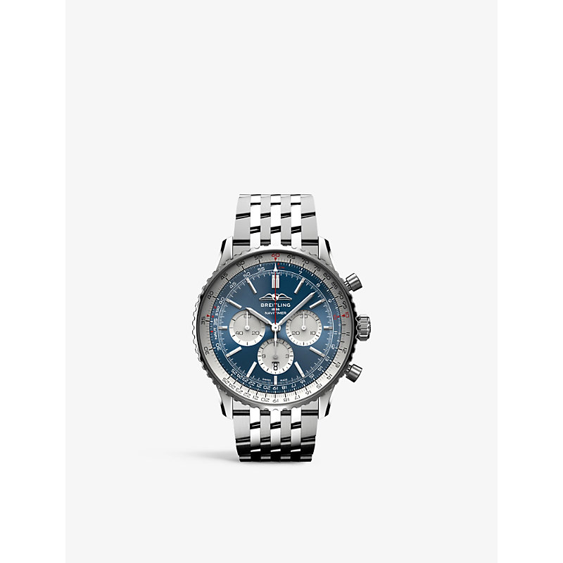 Shop Breitling Mens Blue Ab0137211c1a1 Navitimer B01 Chronograph Stainless-steel Automatic Watch