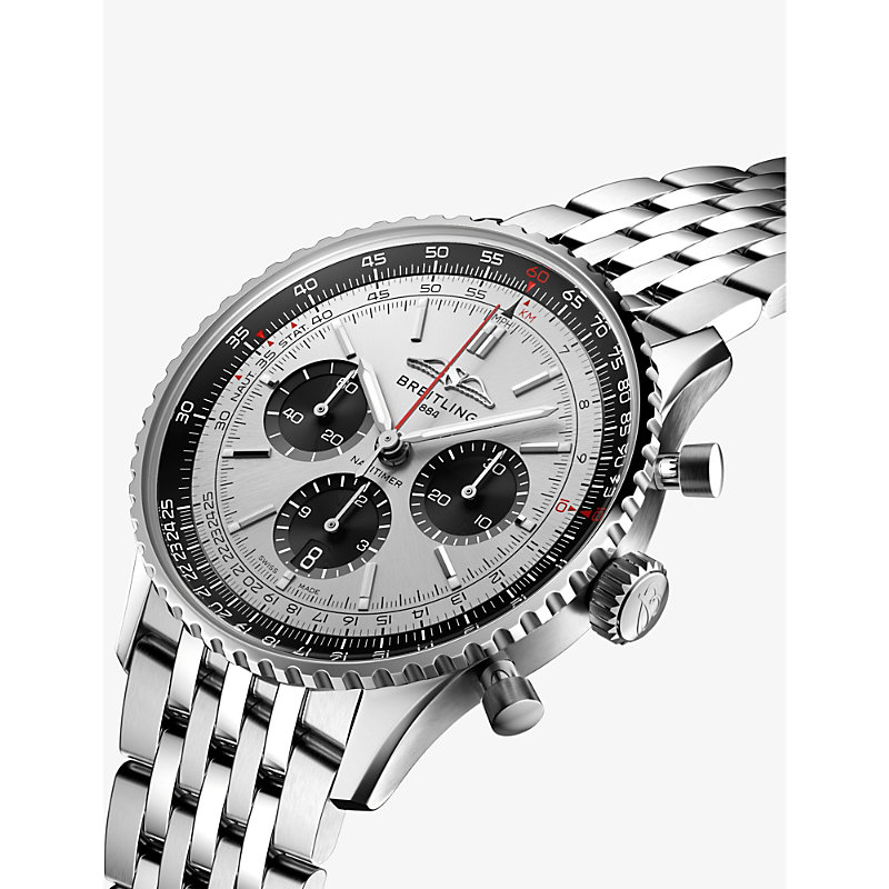 Shop Breitling Mens Silver Ab0138241g1a1 Navitimer B01 Chronograph Stainless-steel Automatic Watch
