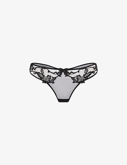 AGENT PROVOCATEUR: Mirabelle floral-embroidered mid-rise mesh thong