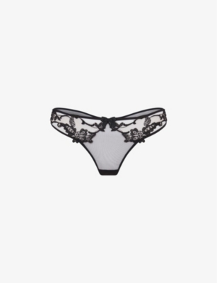 AGENT PROVOCATEUR - Mirabelle floral-embroidered mid-rise mesh thong ...