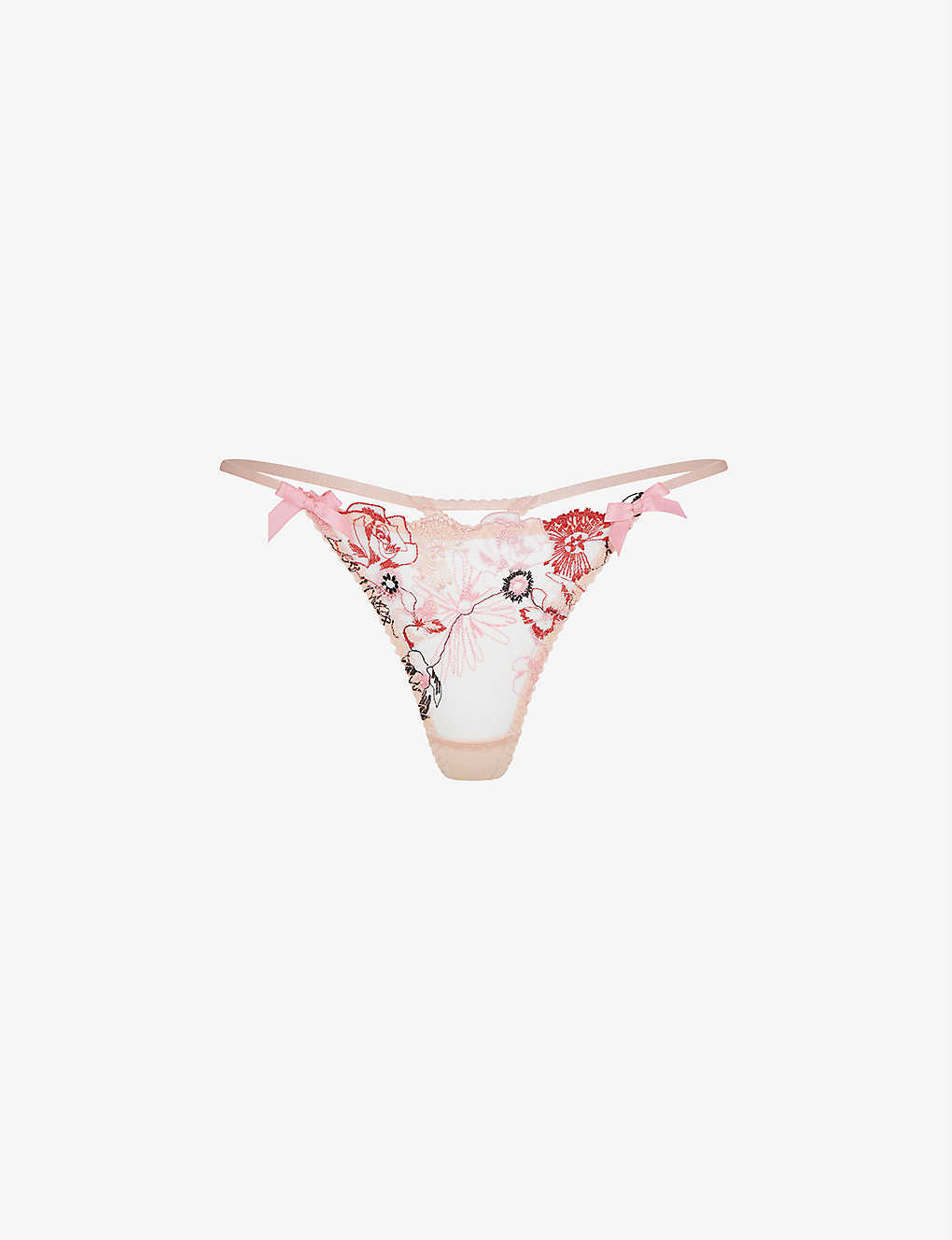 AGENT PROVOCATEUR AGENT PROVOCATEUR WOMENS PINK/RED ZURI FLORAL-EMBROIDERED HIGH-RISE MESH THONG,58050485