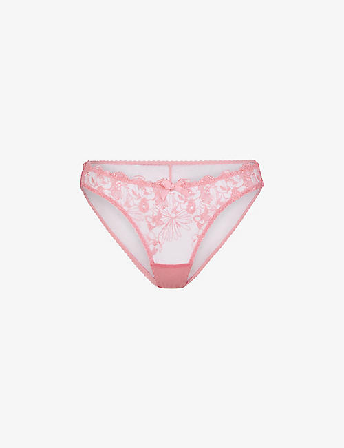AGENT PROVOCATEUR: Jayce floral-embroidered mid-rise lace briefs