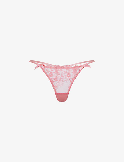 AGENT PROVOCATEUR: Jayce floral-embroidered mid-rise lace thong