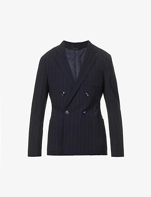 GIORGIO ARMANI: Double-breasted seersucker relaxed-fit stretch-wool blazer