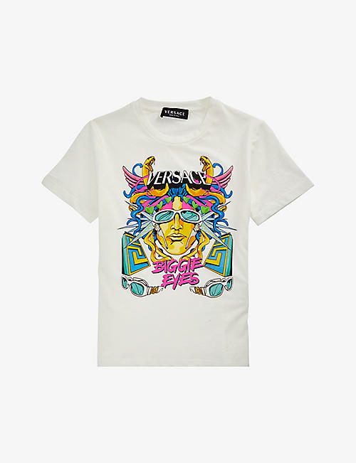 VERSACE: Safety Pin graphic-print cotton-jersey T-shirt 6-14 years