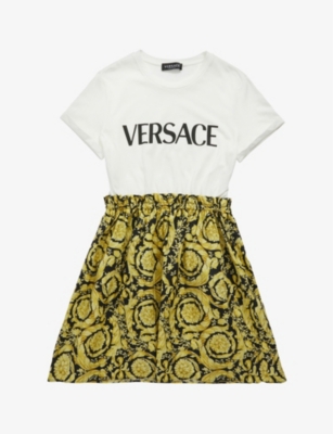 VERSACE Barocco logo-print cotton-jersey dress 4-14 years