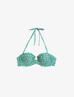 TED BAKER: Valaria floral-print recycled polyamide-blend cupped bikini top