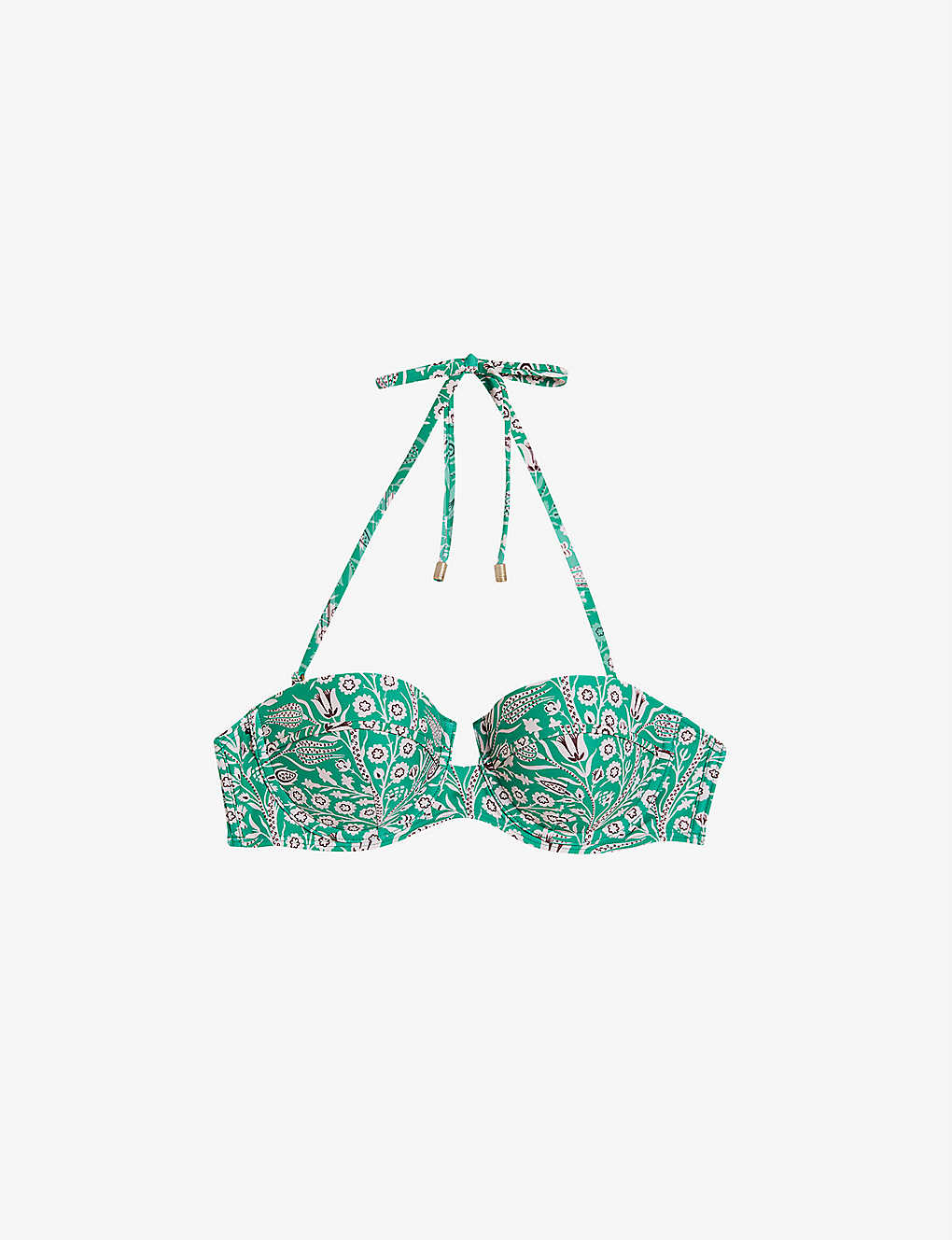 Ted Baker Valaria Floral-print Recycled Polyamide-blend Cupped Bikini Top In Green