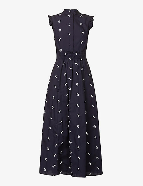 ERDEM: Evie floral-embroidered woven midi dress