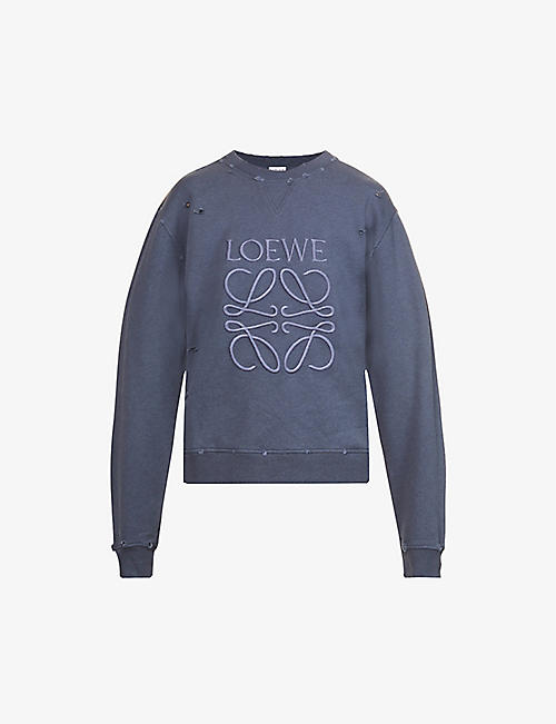 LOEWE: Anagram-appliqué distressed cotton sweatshirt