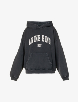 ANINE BING HARVEY LOGO-PRINT ORGANIC COTTON-JERSEY HOODY