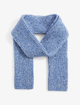 Ganni Ribbed Recycled Wool-blend Scarf In Nautical Blue