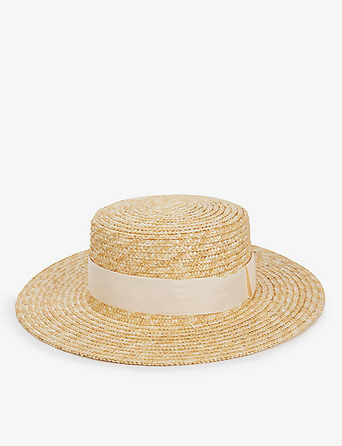 BOUTIQUE BONITA: Boater ribbon-embellished straw hat