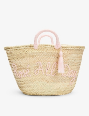 Boutique Bonita Women's Pale Pink Rosé All Day Palm Leaf Basket Bag