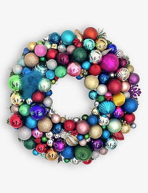 CHRISTMAS: Rani multi-coloured upcycled-materials Christmas wreath