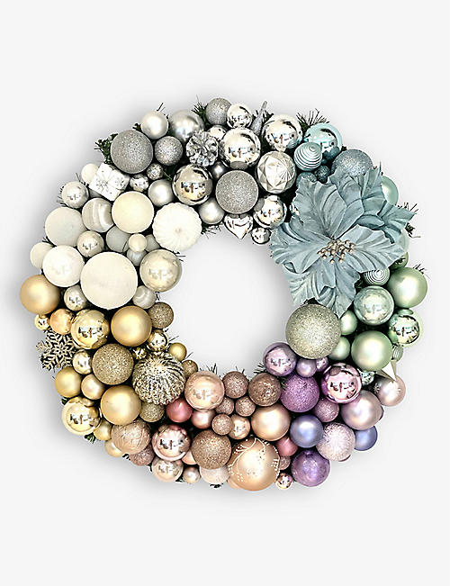 CHRISTMAS: The Pastel Collection upcycled-baubles and spruce Christmas wreath 60cm