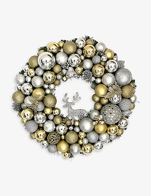 CHRISTMAS: The Diamond Collection recycled baubles and spruce Christmas wreath 60cm