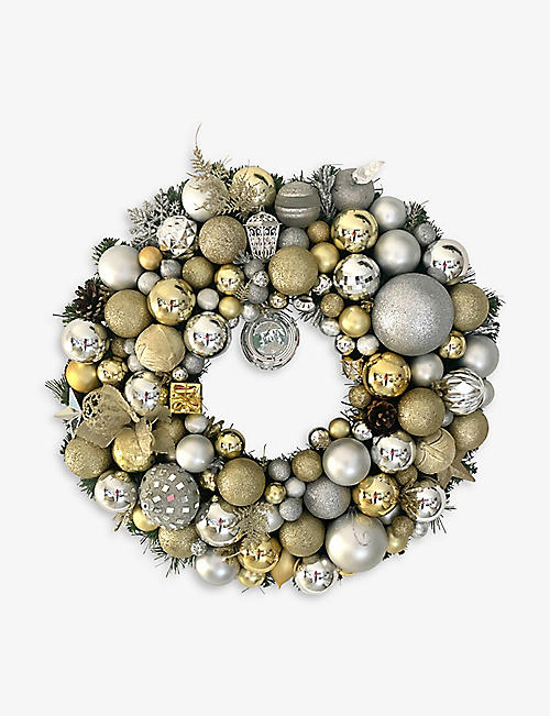 CHRISTMAS: The Diamond Collection recycled baubles and spruce Christmas wreath 60cm