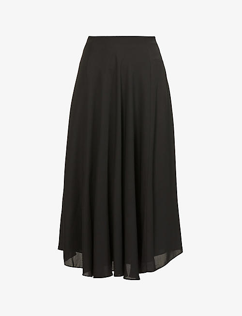 THEORY: Asymmetric-hem high-waisted recycled-polyester maxi skirt
