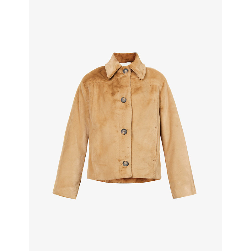 Vince Relaxed-fit Faux-fur Trucker-style Jacket In Gold