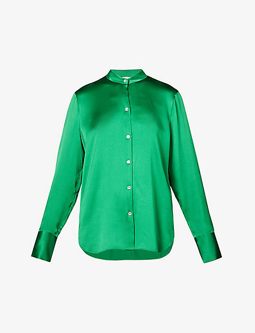 VINCE: Band-collar long-sleeved silk shirt