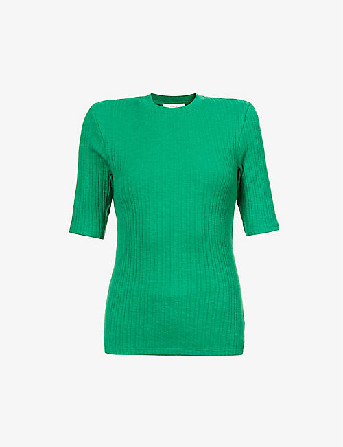 VINCE: Short-sleeved stretch-woven knit top