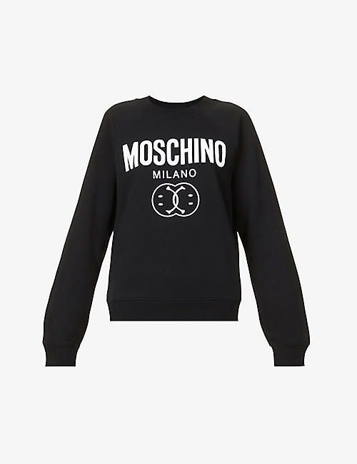 MOSCHINO: Smiley brand-print organic-cotton sweatshirt
