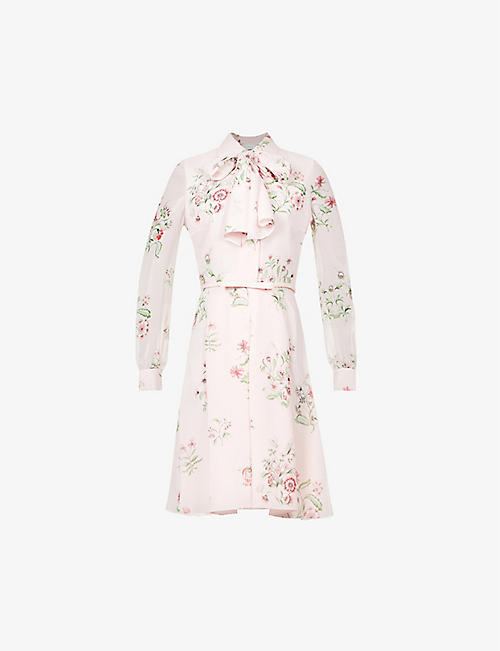 GIAMBATTISTA VALLI: Floral-print silk-crepe mini dress