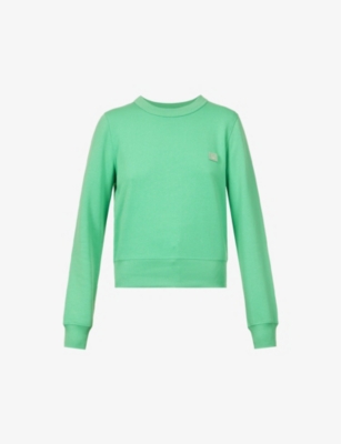 Acne Studios Faro Face Patch Organic Cotton Sweatshirt In Fern Green