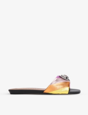 Shop Kurt Geiger London Women's Mult/other Kensington Eagle-embellished Rainbow Metallic-leather Mules In Multi-coloured