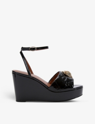 Kurt Geiger London Womens Black Kensington Crystal-embellished Patent-leather Wedges