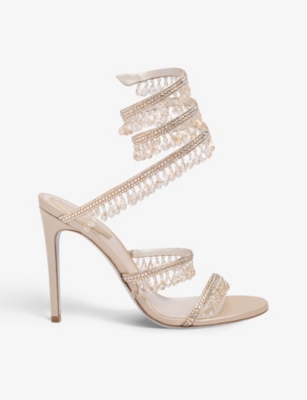 René Caovilla Chandelier Bead-embellished Leather Heeled Sandals In Blush