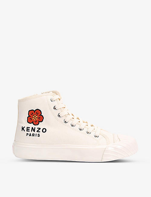 KENZO: Rose-embroidered canvas high-top trainers