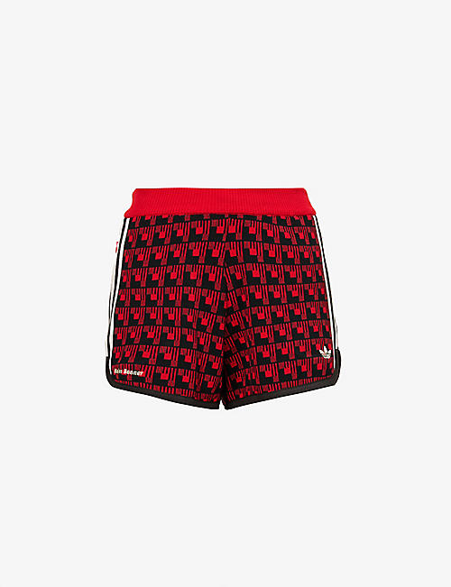 ADIDAS X WALES BONNER: Brand-embroidered geometric-pattern mid-rise knitted shorts