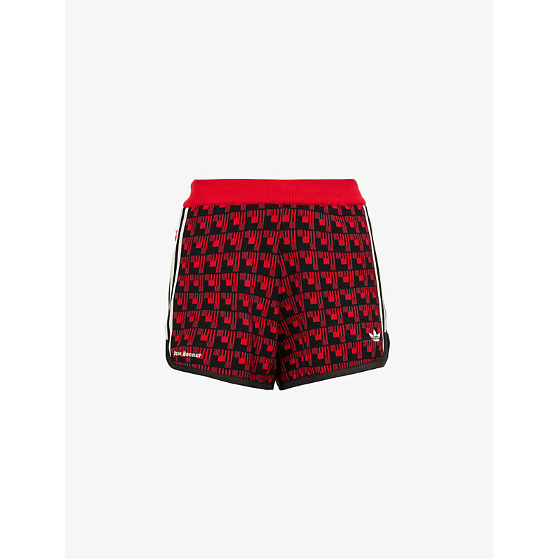 Adidas X Wales Bonner Brand-embroidered Geometric-pattern Mid-rise Knitted Shorts In Multicolor