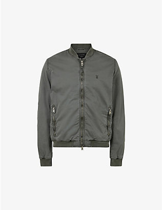ALLSAINTS: Lows logo-embroidered padded organic-cotton bomber jacket