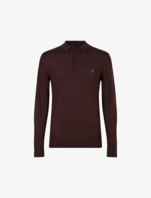 AllSaints Mode Long Sleeve Wool Polo in Beaujolais Red