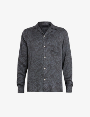 Shop Allsaints Men's Black Nidaros Paisley-print Woven Shirt