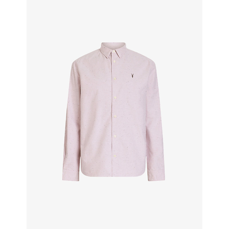 Allsaints Childers Stretch Organic Cotton Textured Relaxed Fit Button Down Shirt In Ash Pink